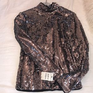 Chelsea28 long sleeve mock neck silver sequin top